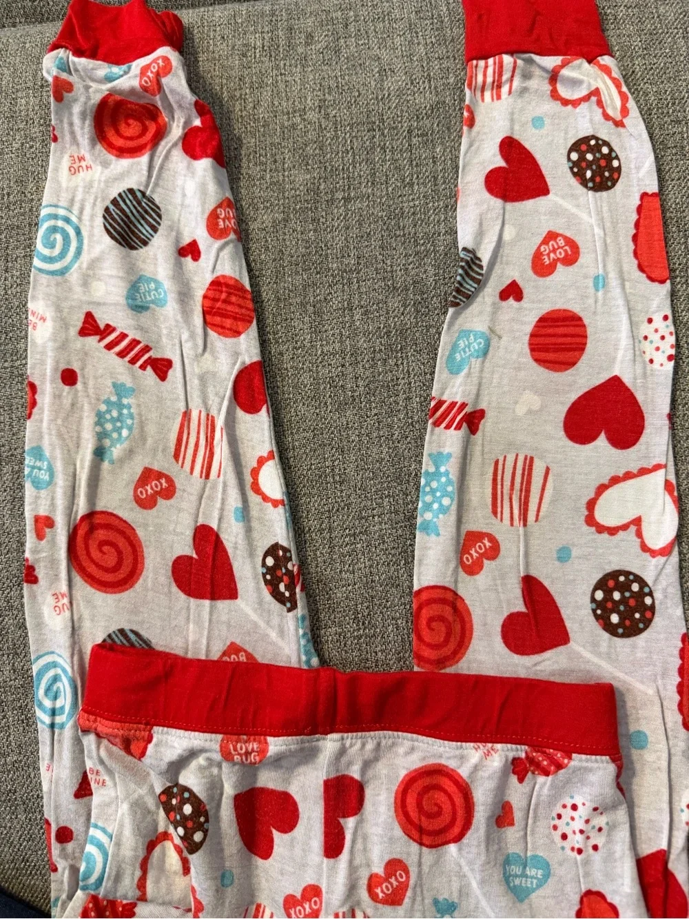 Little Sleepies Red/Gray Heart Candy Cuties Print Pajama Set Bamboo VGUC size 3T